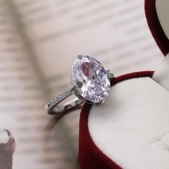 😍925 Silver Crystal Pure Oval Thin Anillos Dainty Fashion Ring for Women, K816 - Picture 3 of 8